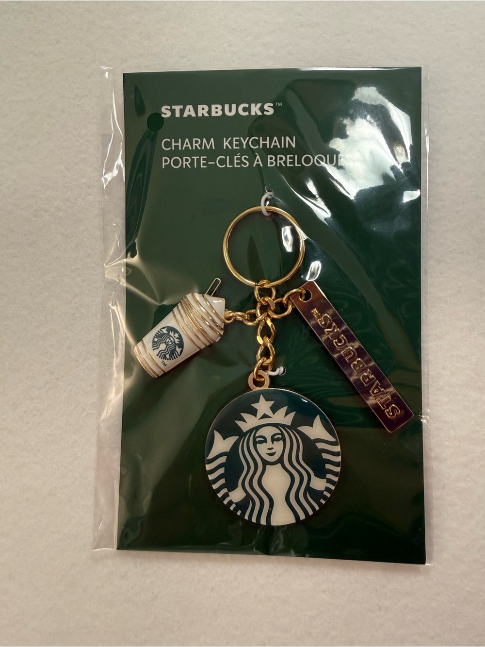 Starbucks Green & Gold Logo and Cup Charm Keychain
